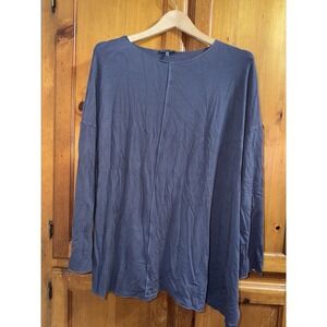 Oska Shirt Women's 4 Gray Blue Jersey Boho Lagenlook Long Sleeve Loose Tunic